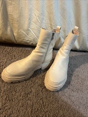 Cream Platform Ankle Zip Boots